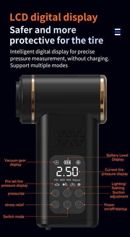 KORVA AirVac Pro 5-in-1 Draadloze Autostofzuiger + Bandenpomp