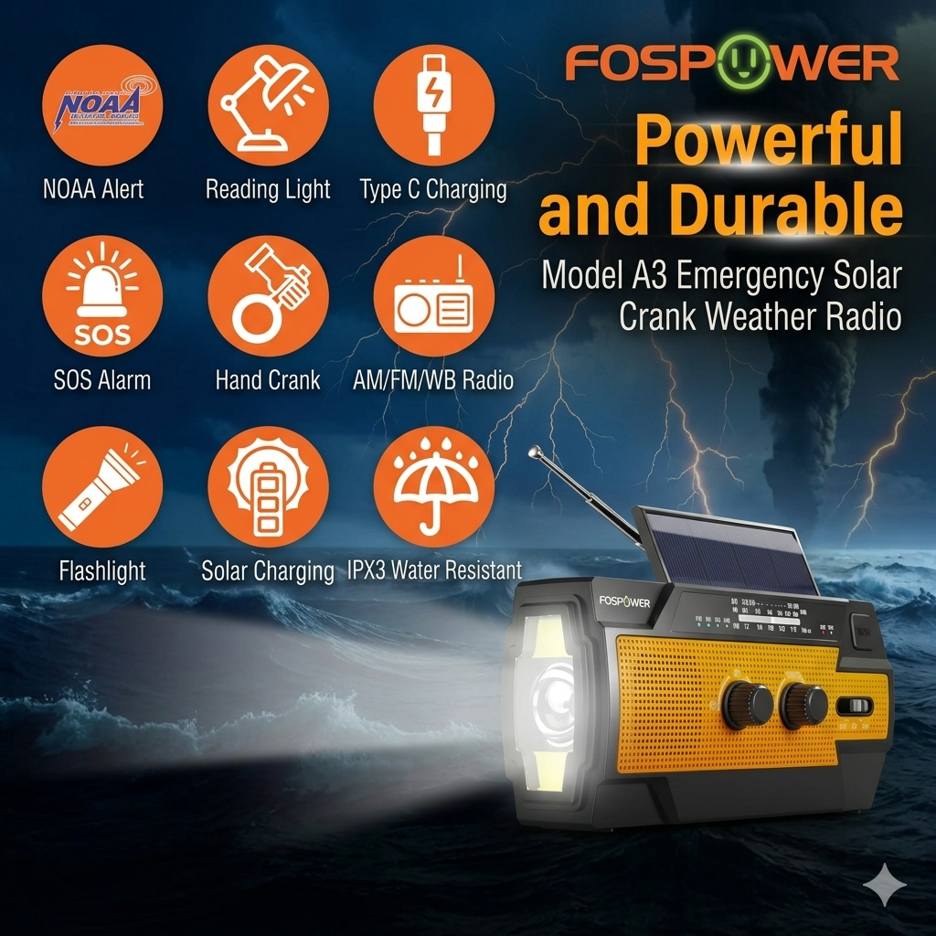 6-in-1 Noodradio op Zonne-energie met 14800 mAh Powerbank & SOS