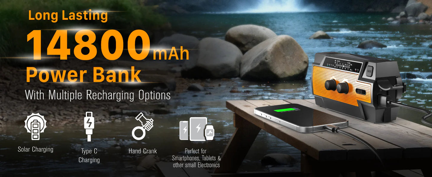 6-in-1 Noodradio op Zonne-energie met 14800 mAh Powerbank & SOS