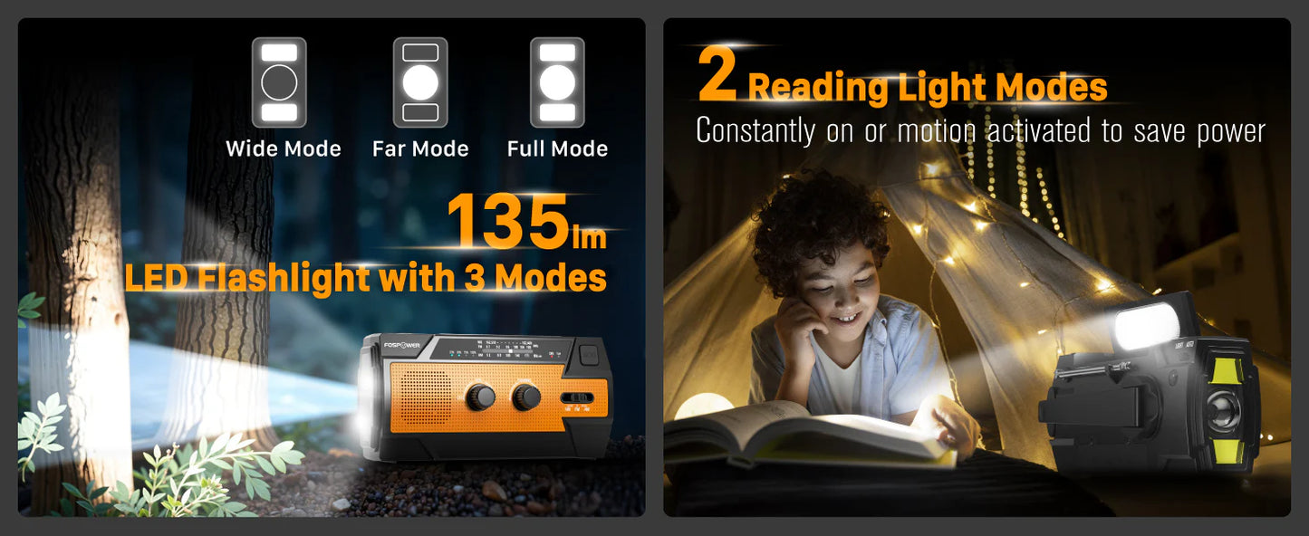 6-in-1 Noodradio op Zonne-energie met 14800 mAh Powerbank & SOS