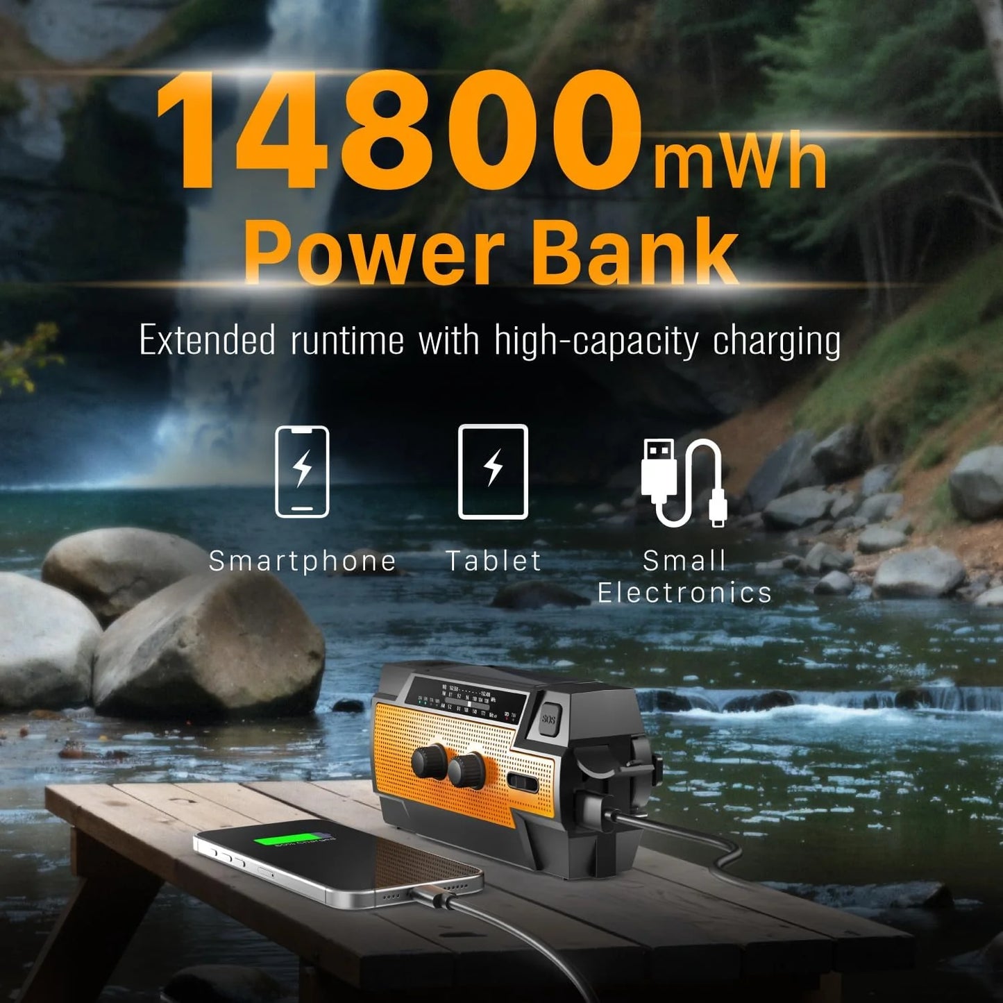 6-in-1 Noodradio op Zonne-energie met 14800 mAh Powerbank & SOS