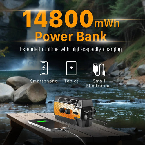 6-in-1 Noodradio op Zonne-energie met 14800 mAh Powerbank & SOS